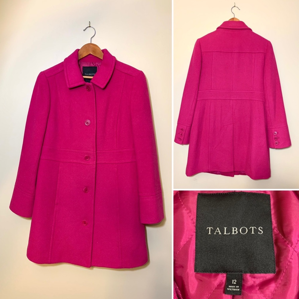 Talbots fuschia/pink wool-blend tailored coat. Size 12